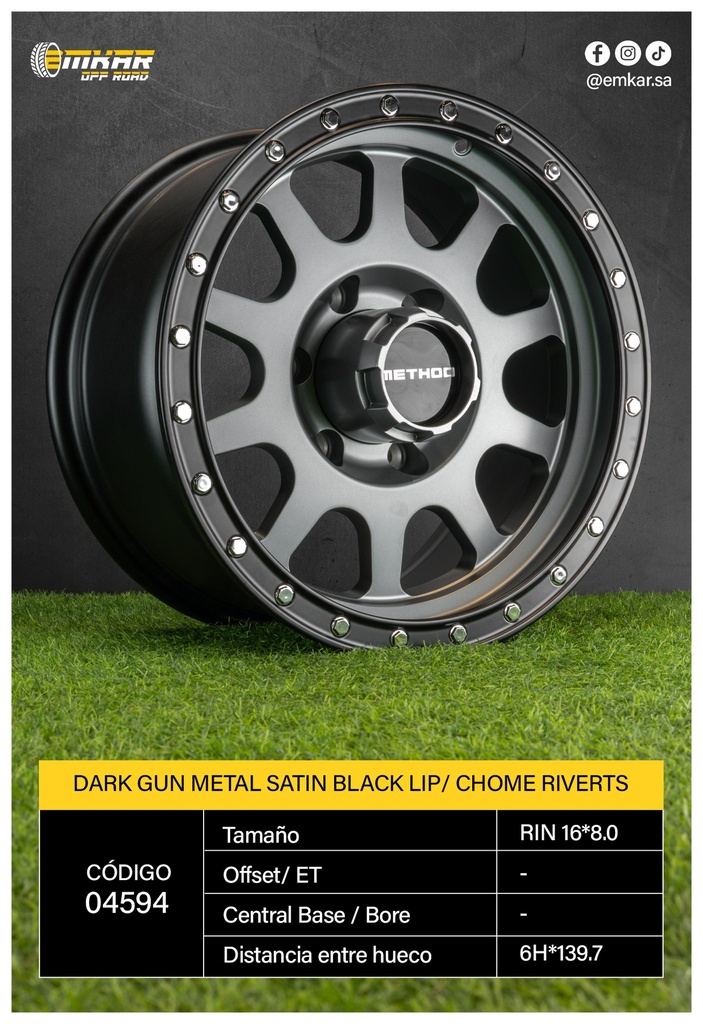 RIN 16*8.0 6H*139.7 DARK GUN METAL SATIN BLACK LIP/ CHOME RIVERTS - SL2017