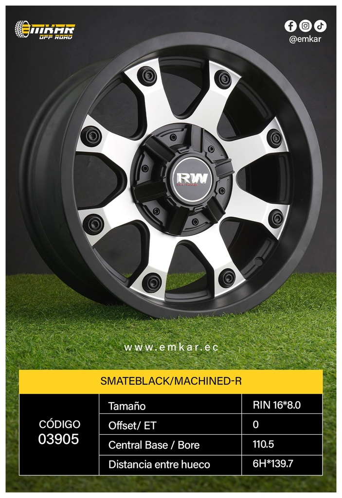RIN 16*8.0 6H*139.7 ET0 CB110.5 SMATEBLACK/MACHINED-R - RW803.10943