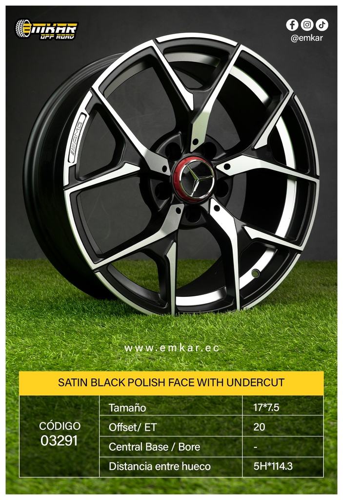 RIN 17*7.5 5H*114.3 SATIN BLACK POLISH FACE WITH UNDERCUR ET20 175526