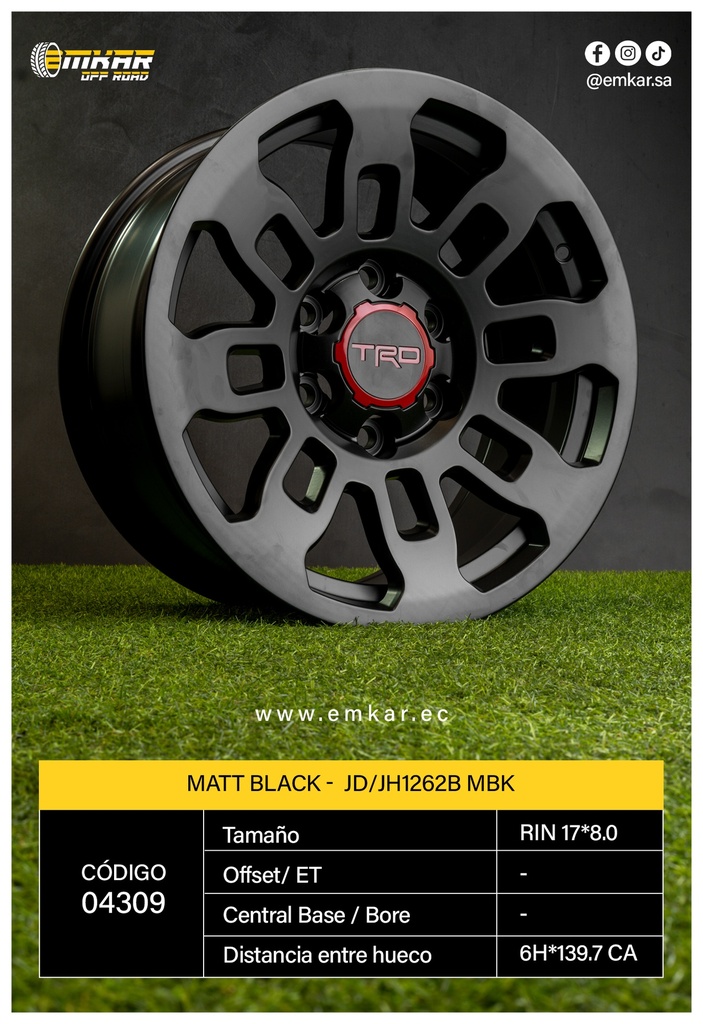 RIN 17*8.0 6H*139.7 CA ET15 MATT BLACK -  JD/JH1262B MBK