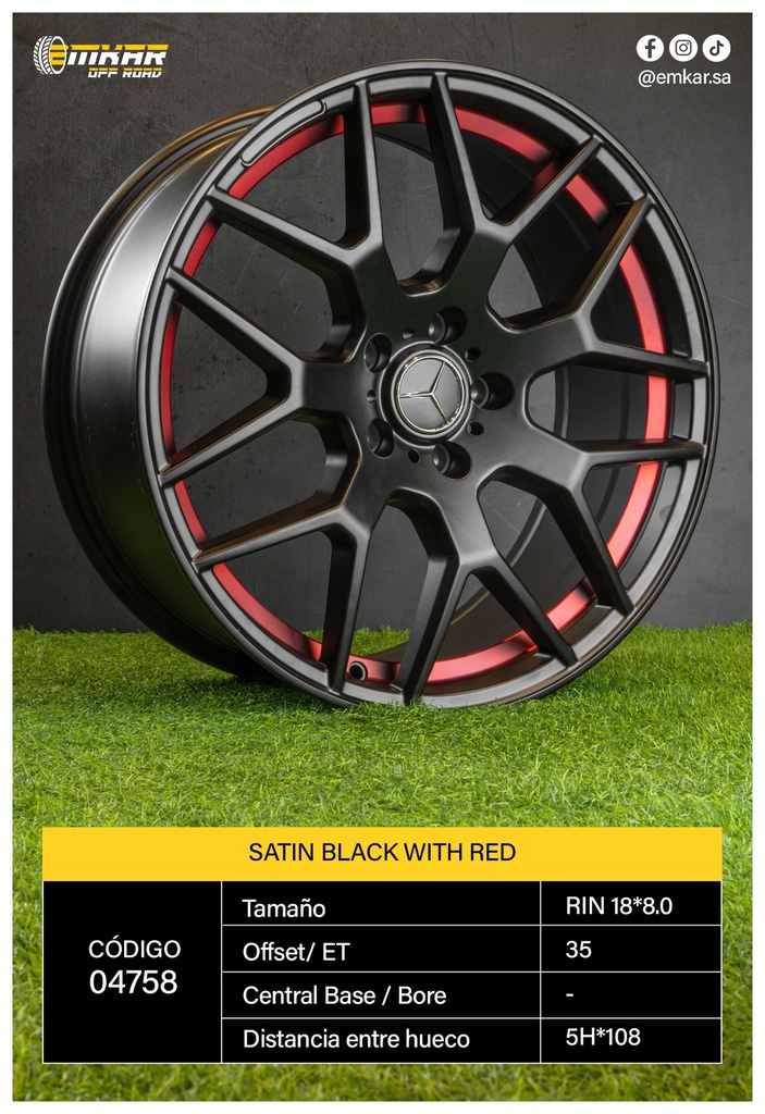 RIN 18*8.0 5H*108 SATIN BLACK WITH RED UC ET35 - 187147