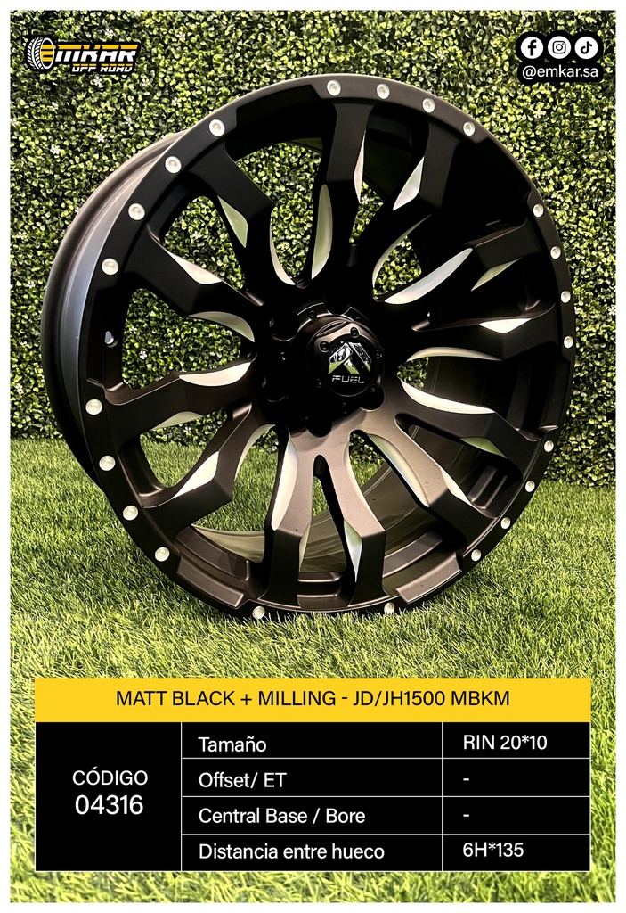 RIN 20*10 6H*135 CA MATT BLACK + MILLING - JD/JH1500 MBKM