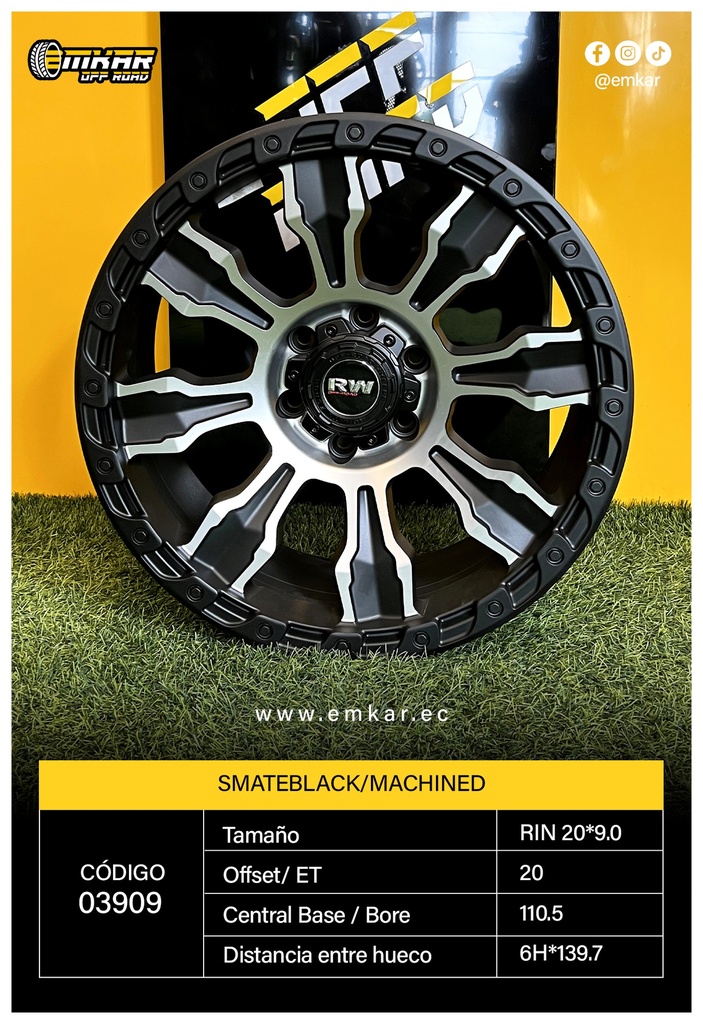 RIN 20*9.0 6H*139.7 ET20 CB110.5 SMATEBLACK/MACHINED - RW803.10953