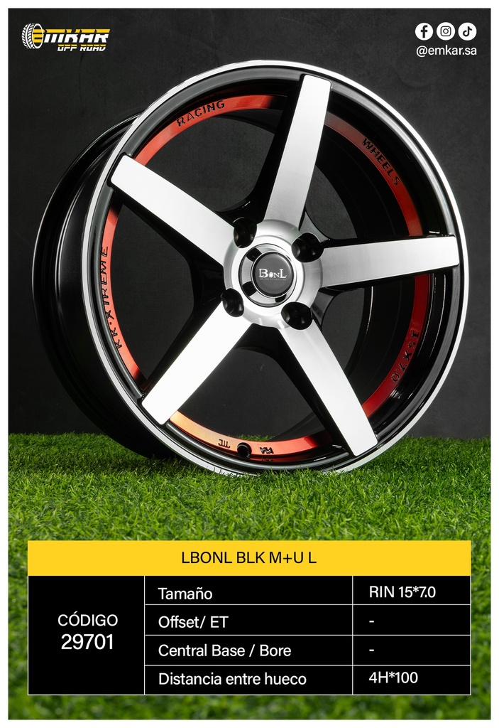 RIN 15*7.0 4H*100 LBONL BLK M+U L R L214 - 29701