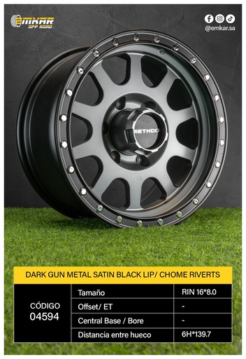 [RIN 16*8.0 6H*139.7 DARK GUN METAL SATIN BLACK LIP/ CHOME RIVERTS - SL2017] RIN 16*8.0 6H*139.7 DARK GUN METAL SATIN BLACK LIP/ CHOME RIVERTS - SL2017