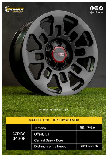 [RIN 17*8.0 6H*139.7 CA ET15 MATT BLACK -  JD/JH1262B MBK] RIN 17*8.0 6H*139.7 CA ET15 MATT BLACK -  JD/JH1262B MBK
