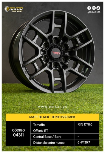 [RIN 17*8.0 6H*139.7 CA ET15 MATT BLACK - JD/JH1539 MBK] RIN 17*8.0 6H*139.7 CA ET15 MATT BLACK - JD/JH1539 MBK