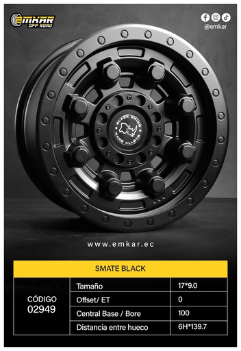 [RIN 17*9.0 6H*139.7 ET0 CB110 SMATE BLACK 803.9730] RIN 17*9.0 6H*139.7 ET0 CB110 SMATE BLACK 803.9730