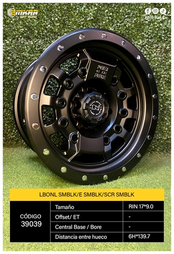 [RIN 17*9.0 6H*139.7 LBONL SMBLK/E SMBLK/SCR SMBLK L066 - 39039] RIN 17*9.0 6H*139.7 LBONL SMBLK/E SMBLK/SCR SMBLK L066 - 39039