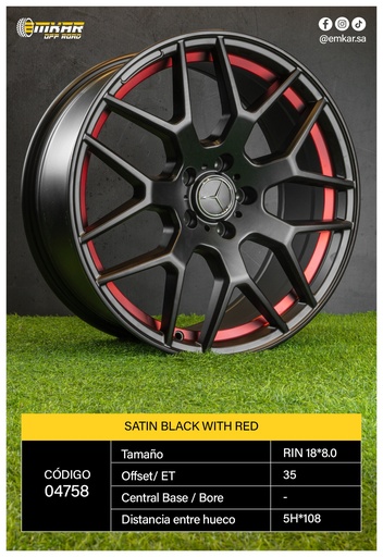 [RIN 18*8.0 5H*108 SATIN BLACK WITH RED UC ET35 - 187147] RIN 18*8.0 5H*108 SATIN BLACK WITH RED UC ET35 - 187147