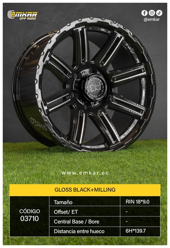 [03710] RIN 18*9.0 6H*139.7 GLOSS BLACK+MILLING - ACC-0000081