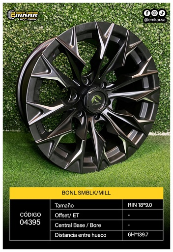 [RIN 18*9.0 6H*139.7 W L BONL SMBLK/MILL L201 - 34711] RIN 18*9.0 6H*139.7 W L BONL SMBLK/MILL L201 - 34711