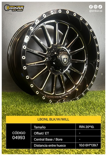 [RIN 20*10 6H*139.7 LBONL BLK/W/MILL L606 - 38113] RIN 20*10 6H*139.7 LBONL BLK/W/MILL L606 - 38113